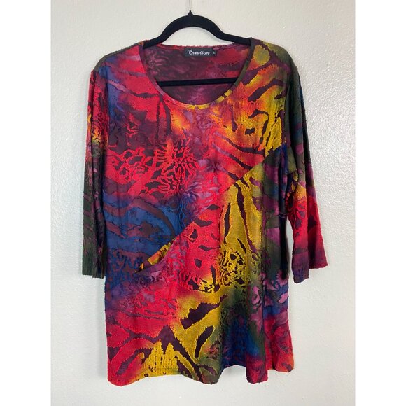 Creation Vibrant Abstract Womens Tunic Top size Large Stretch Artsy Lagenlook - Picture 15 of 15